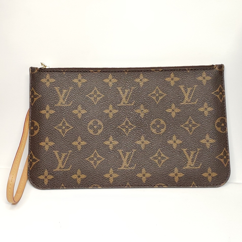 Authentic Louis Vuitton Neverfull Pochette Monogram Wristlet Clutch - Picture 2 of 14
